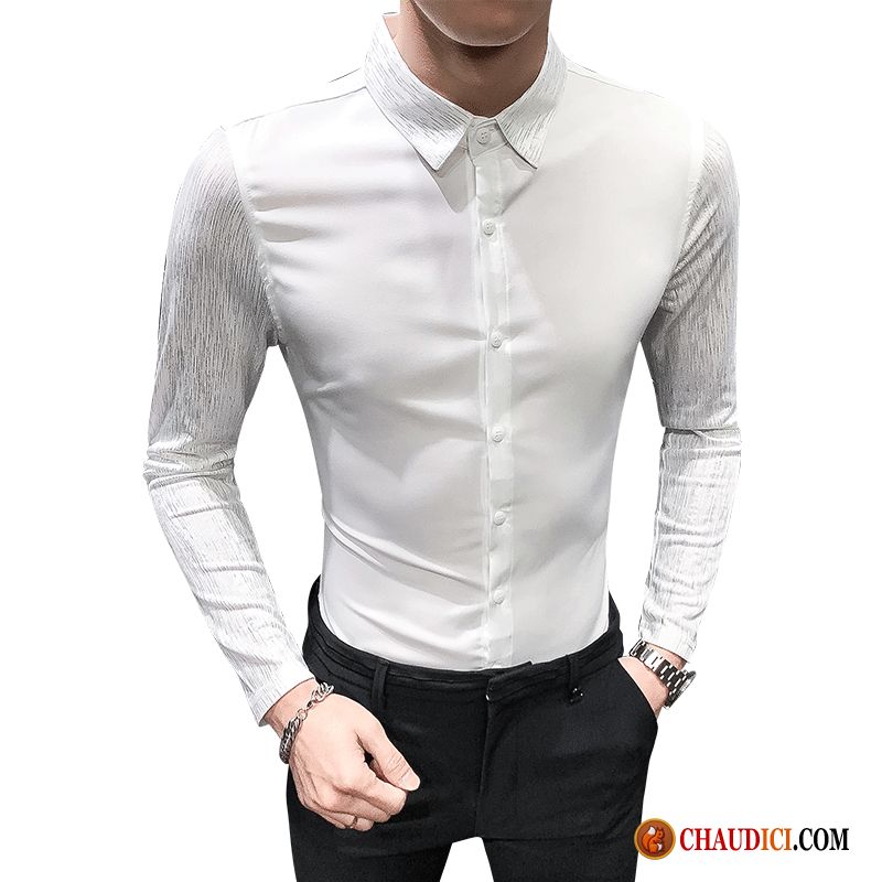 Chemise Homme Lin Blanc Jeunesse Épissure Chemise Beau Longues