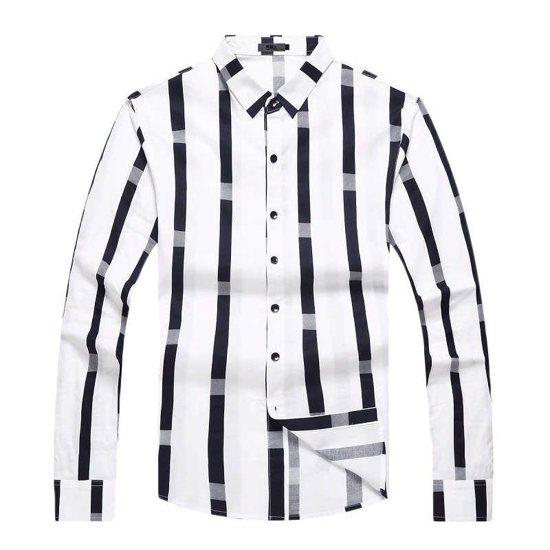 Chemise Homme Pour Homme Printemps Longues Jeunesse Blanc Rayé