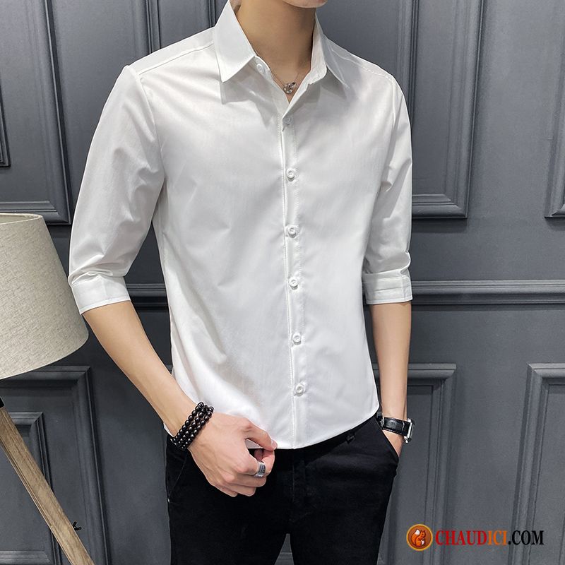 Chemise Homme Slim Courte Tendance Beau Décontractée Été Pas Cher