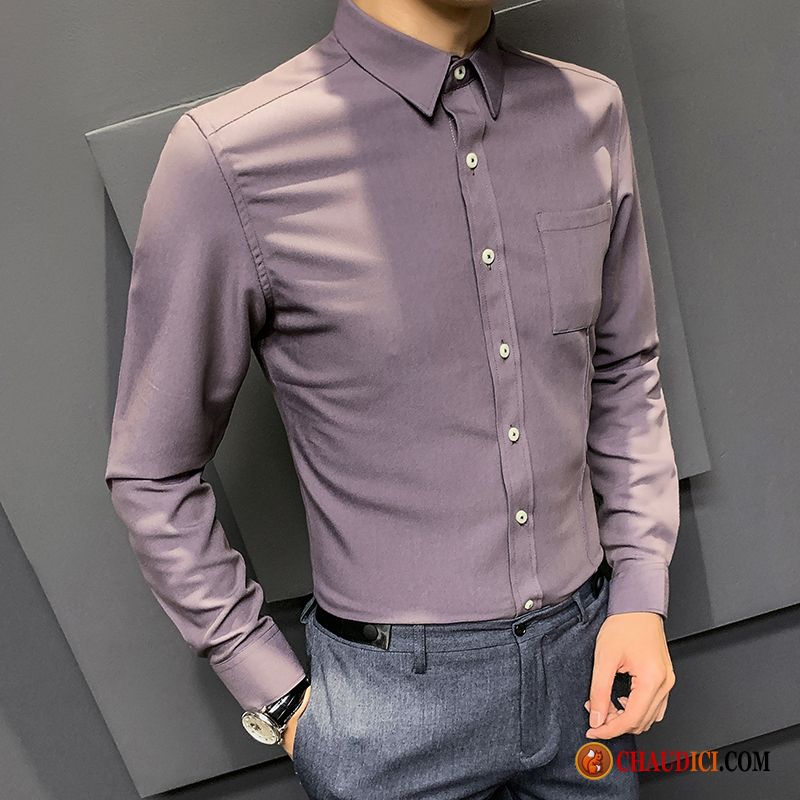 Chemise Sur Mesure Pas Cher Printemps Violet Drape Slim Jeunesse