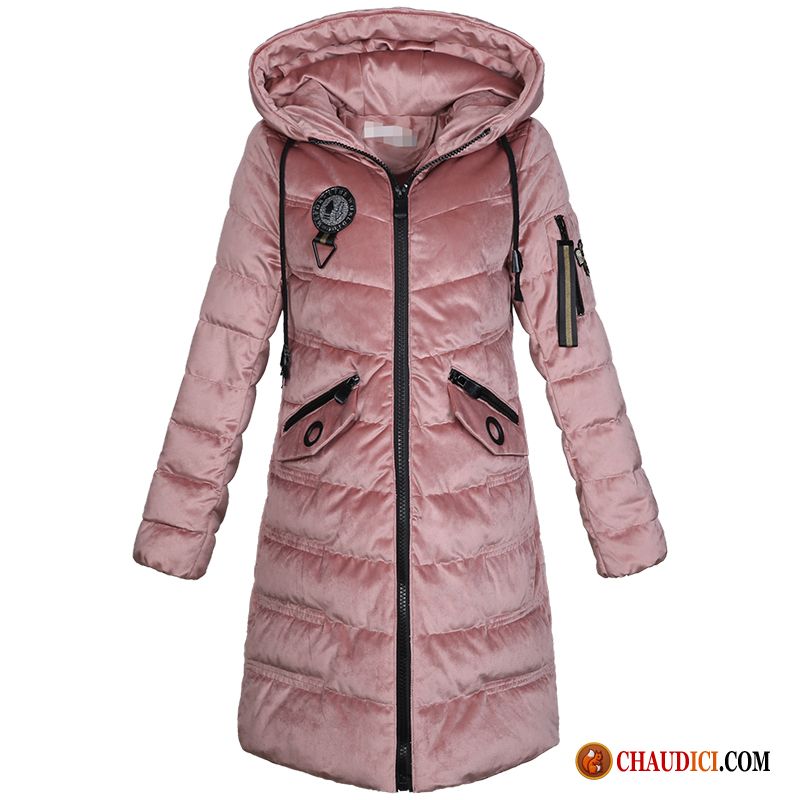 Doudoune Avec Capuche En Fourrure Hiver Manteau Or Épaissir Rose Pas Cher