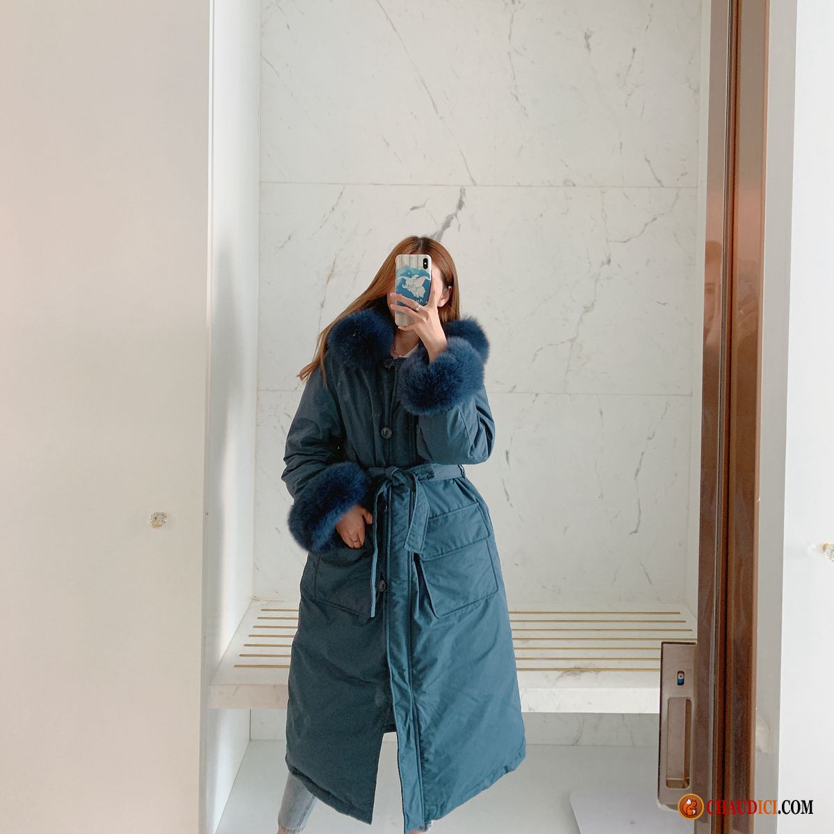 Doudoune Fine Femme Pas Cher Mode Renard Bleu Longue Anti-saison