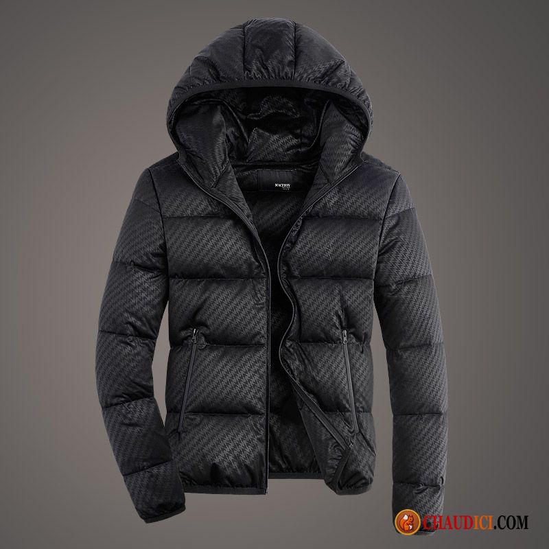 Doudoune Fine Pour Homme Capuche Blanc Court Hiver Épaissir Pas Cher