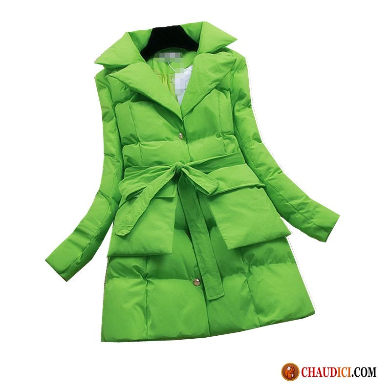 Doudoune Longue Avec Capuche Femme Revers Roulé Vert Femme Manteau En Coton Longue