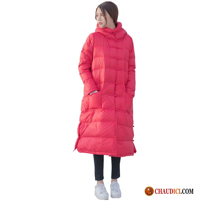 Doudoune Sans Manche Femme Capuche Fourrure Mauve Rouge Longue Doudoune Hiver Style Chinois