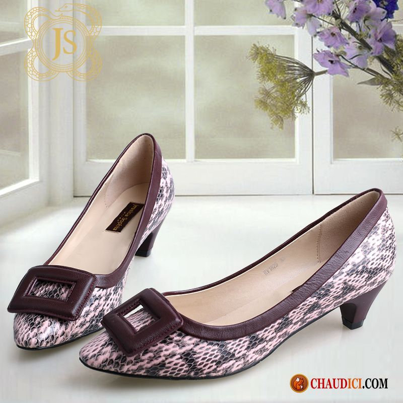 Escarpin Noir Petit Talon Violet Confortable Escarpins Printemps Peau De Serpent Derbies