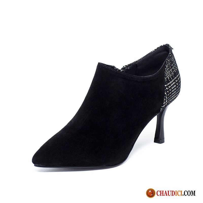 Escarpins En Soldes Argent Noir Cuir Véritable Escarpins Femme Talons Minces