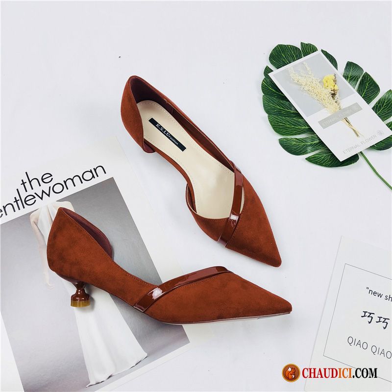 Escarpins Rouge Talon L'automne Femme Derbies Talon Moyen Suède En Ligne