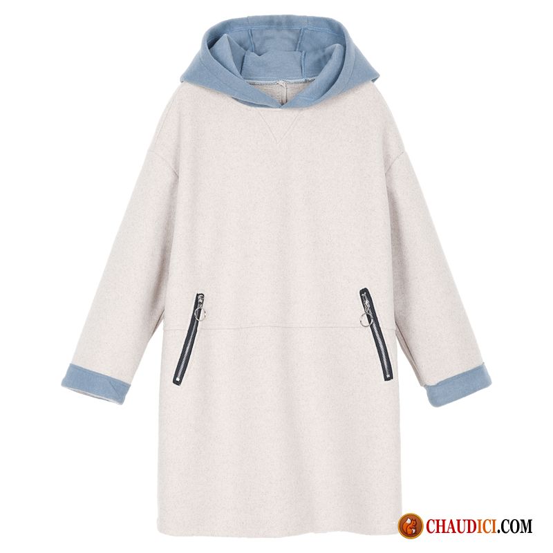 Gilet Et Sweat À Capuche Femme Seashell De Laine Épissure Blanc Épaissir Couleurs Mixtes