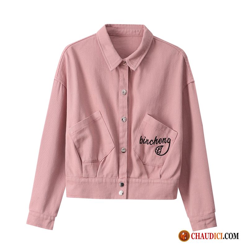 Gilet Simili Cuir Femme Écarlate Manteau Court Une Veste Rose Printemps