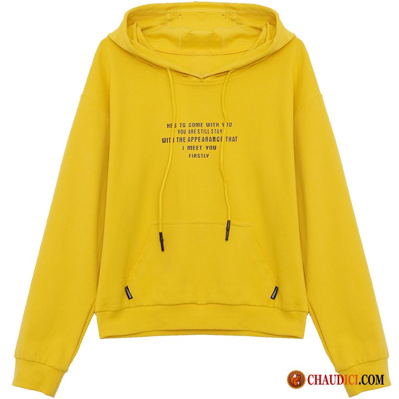 Gros Sweat À Capuche Hiver Femme Longues L'automne Manteau Jaune Tendance