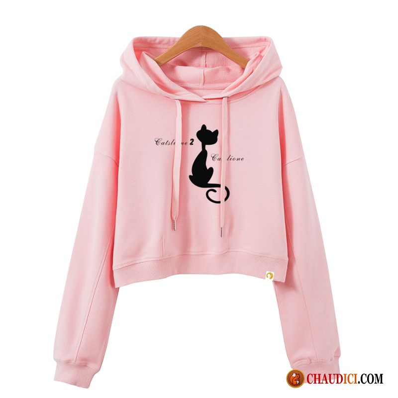 Gros Sweat À Capuche Noir Femme Noir Rose Hoodies Femme Charmant Haute Cintrée Soldes