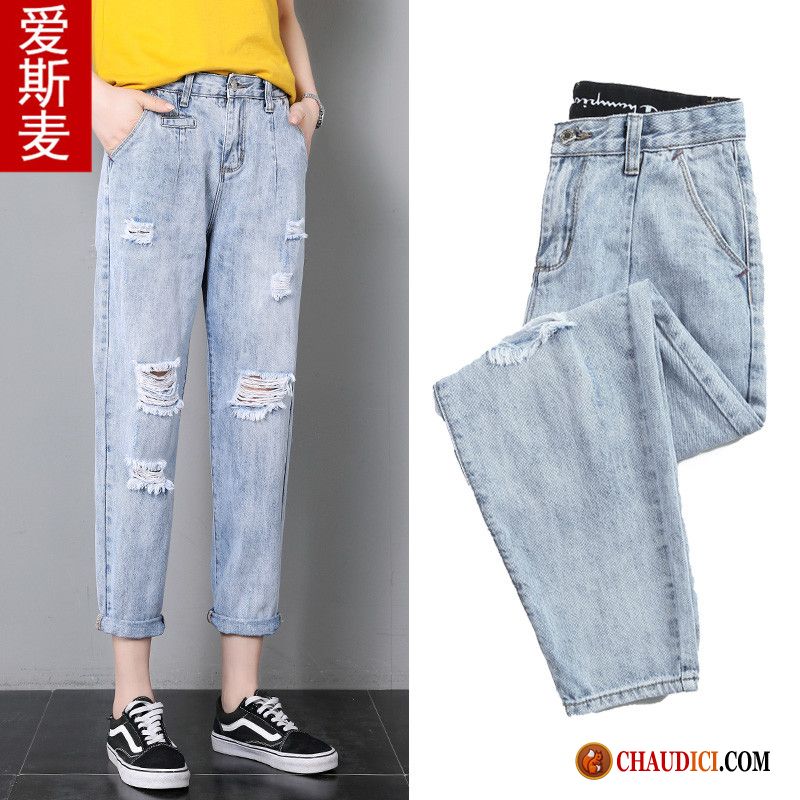 Jean Blanc Femme Pas Cher Harlan Été Rétro Bleu Clair Jeans France