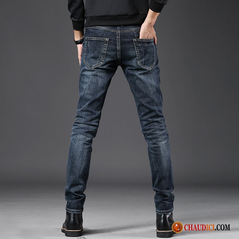 Jean Bleu Foncé Homme Printemps Homme Denim Jeunesse Pantalon En Ligne