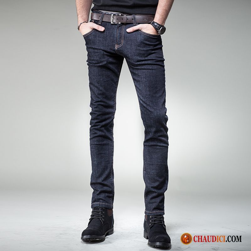 Jean Bleu Marine Homme Or Extensible Décontractée Maigre Jeans Slim En Vente