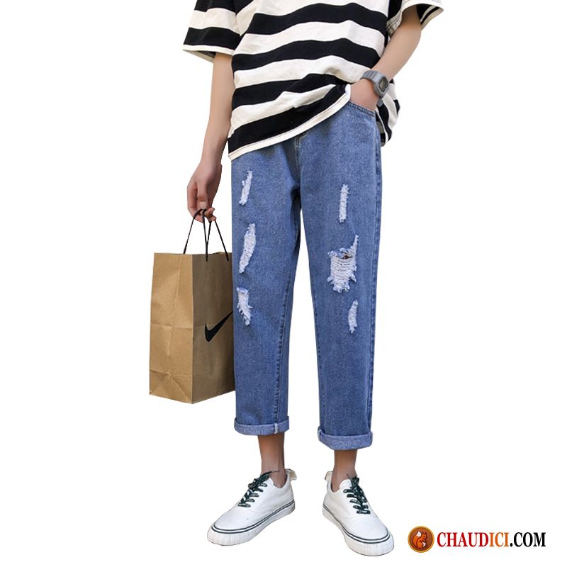 Jean Gris Homme Baggy Tendance Collants Été Jeans