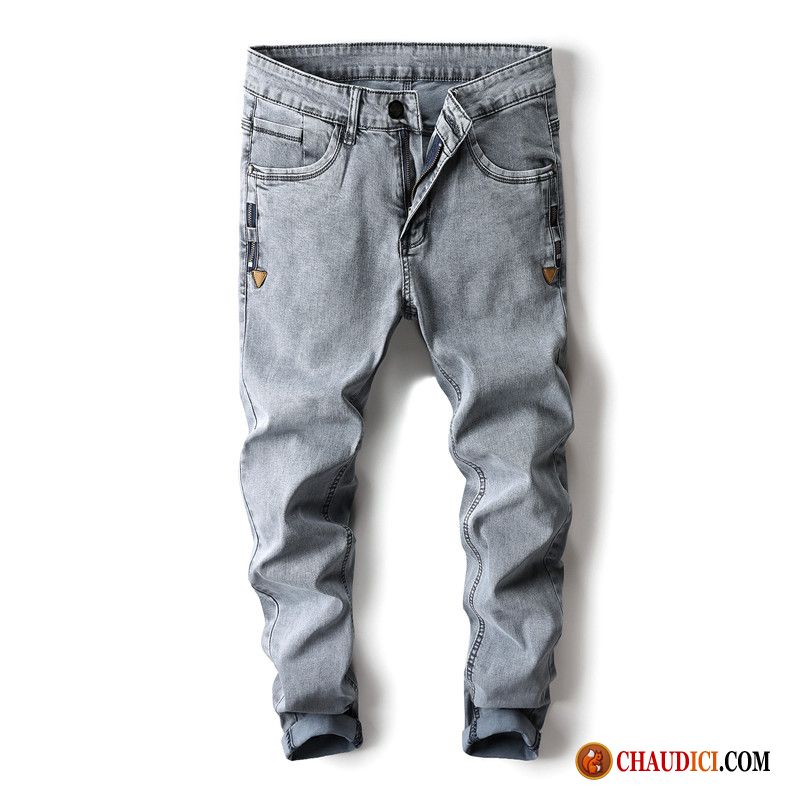 Jean Homme Pas Cher Marque Les Adolescents Gris Pantalon Extensible Jambe Droite