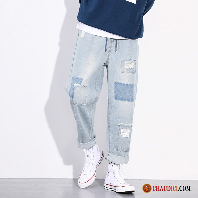 Jean Skinny Homme Pas Cher Pantalon Jambe Droite Bleu Baggy Des Trous Dans Les Jeans