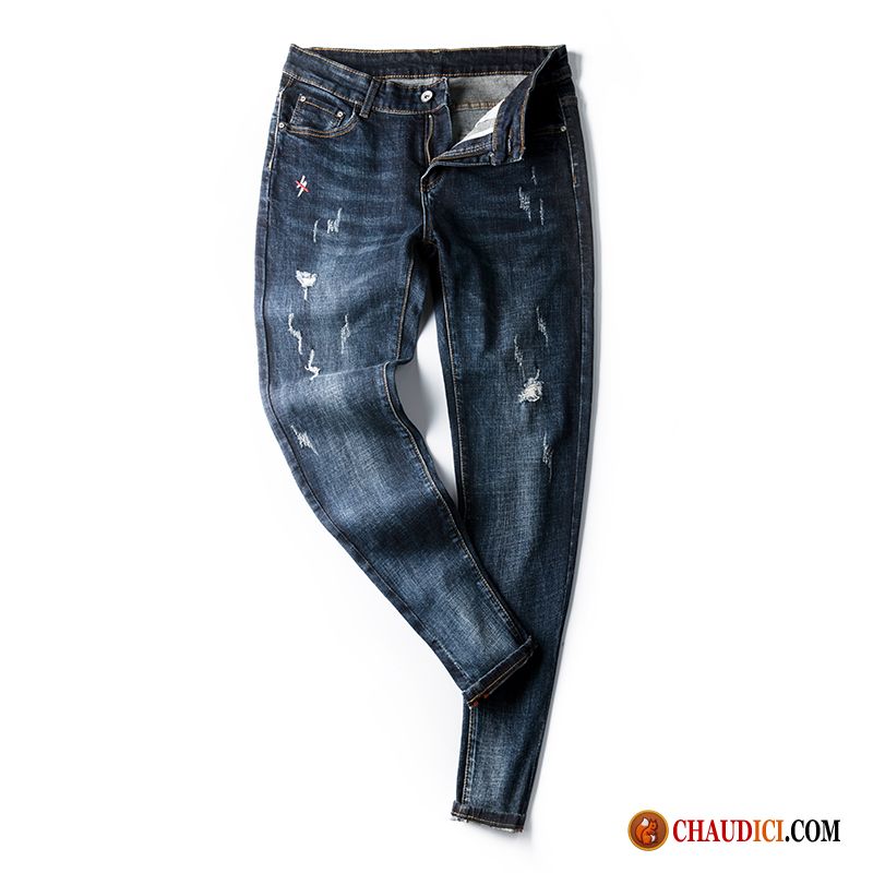 Jean Skinny Pas Cher Homme Troués Jeans Tendance Bleu Marque De Tendance