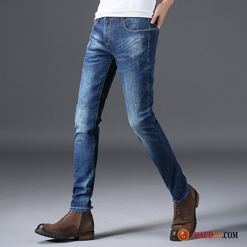 Jean Slim Skinny Homme Jambe Droite Décontractée Pantalon Extensible Printemps Soldes