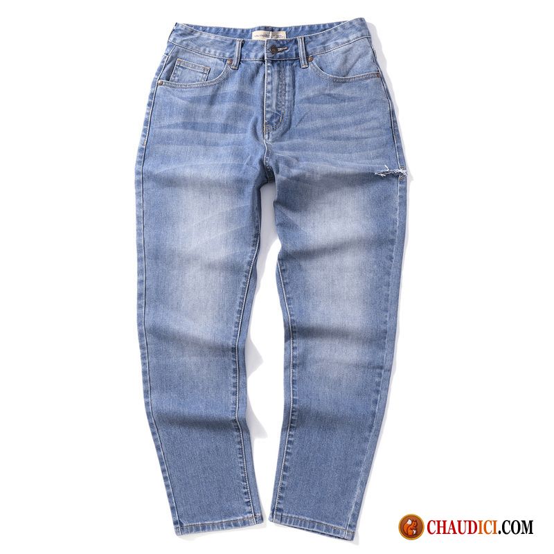 Jean Taille Haute Homme Pas Cher Ivoire Extensible Denim L'automne Homme Des Trous Dans Les Jeans