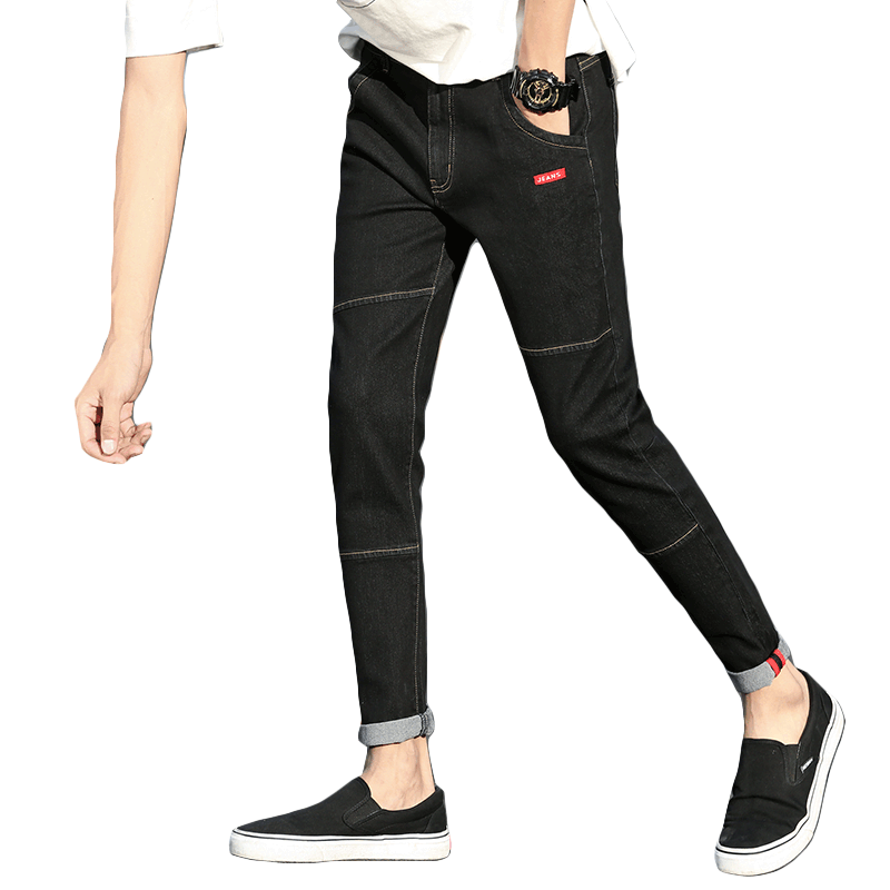 Jeans Coupe Straight Homme Décontractée Tendance Maigre Jeans Noir Pas Cher