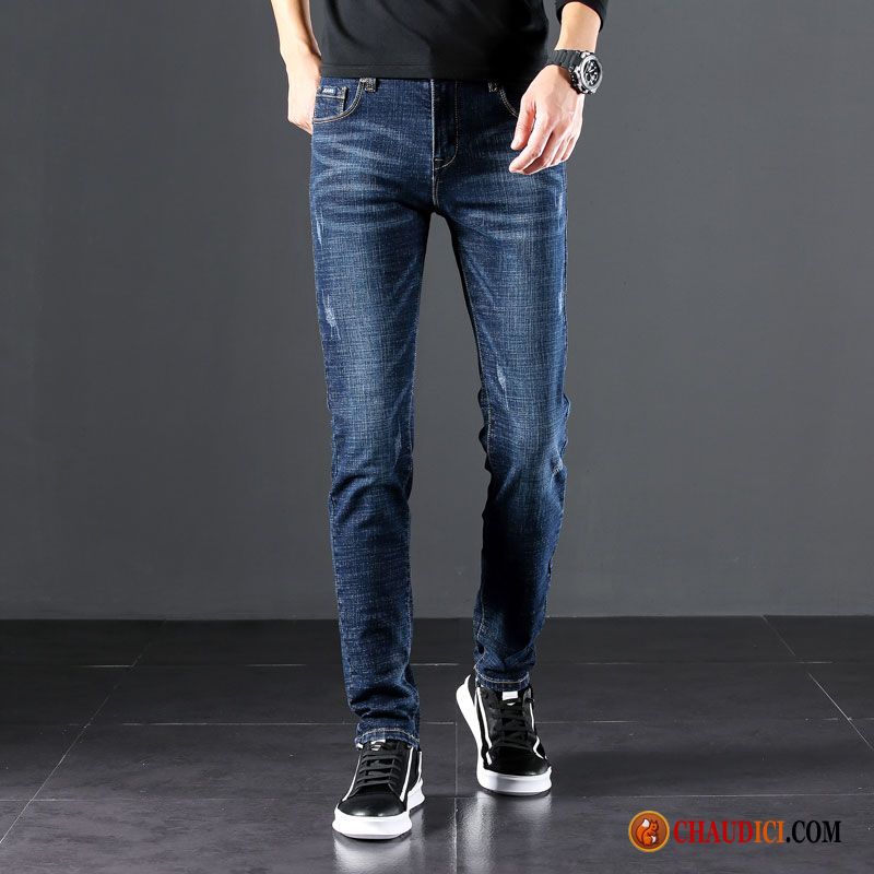 Jeans Homme Bleu Homme Mode Bleu Marque De Tendance Denim Pas Cher