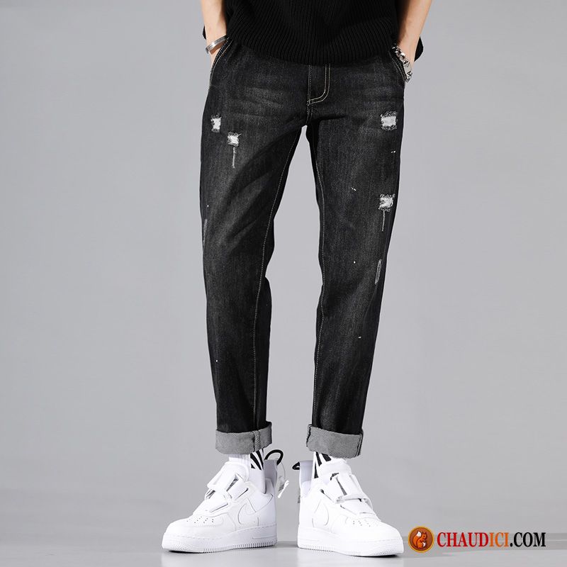 Jeans Homme De Marque Pas Cher Bronzer L'automne Des Trous Dans Les Jeans Pantalon Homme Noir