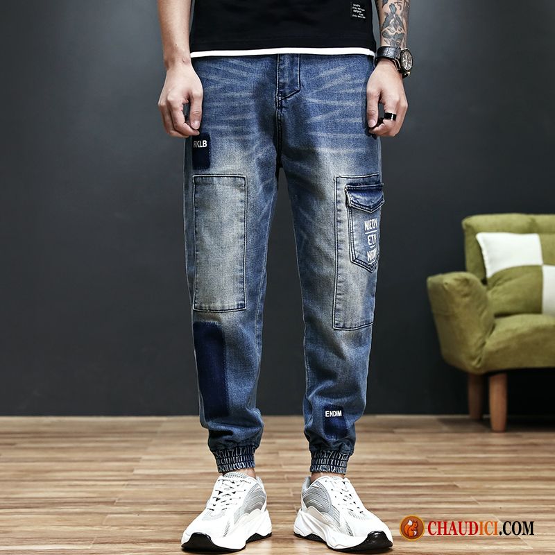 Jeans Homme Taille Haute Pas Cher Les Adolescents Baggy Serrés Jeans Bleu