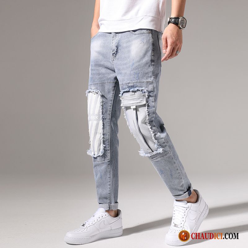 Legging Jeans Pas Cher Racé Slim Jeans Homme Troués Soldes