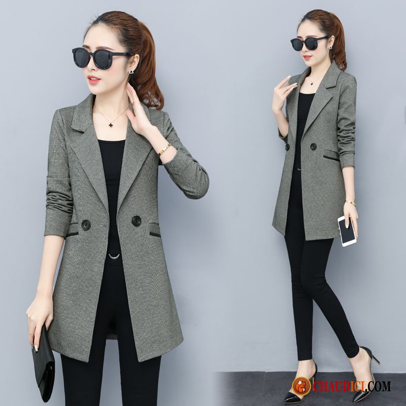 Les Blazer Pour Femme Rétro Gris Longue Tendance Printemps En Vente