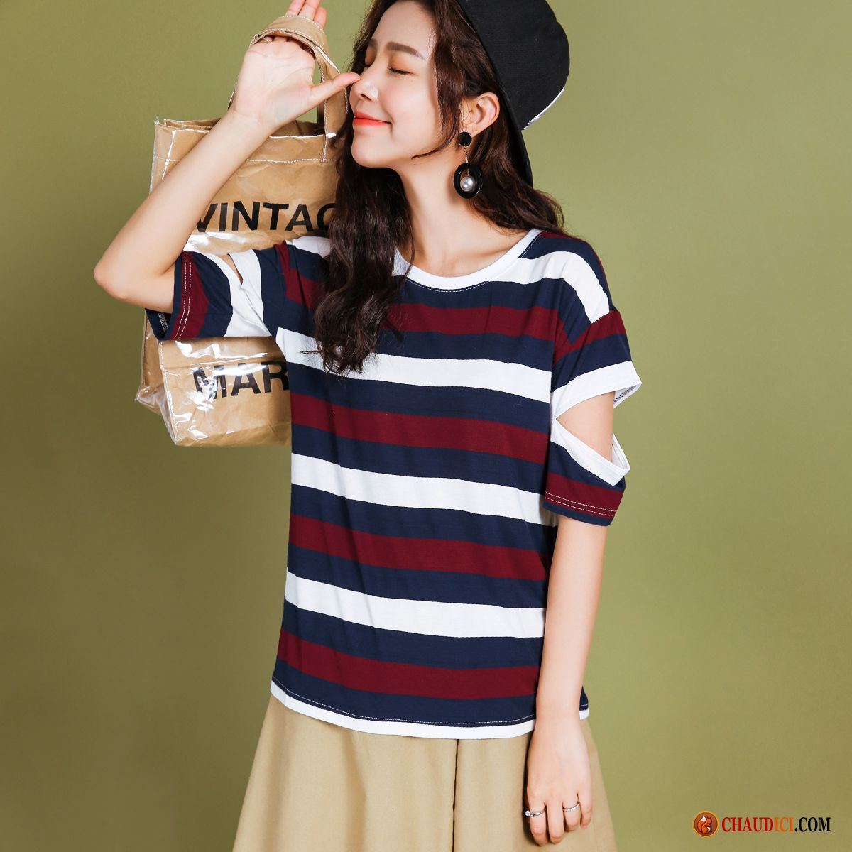 Long Tee Shirt Femme Mode Col Rond Manche Femme Marine