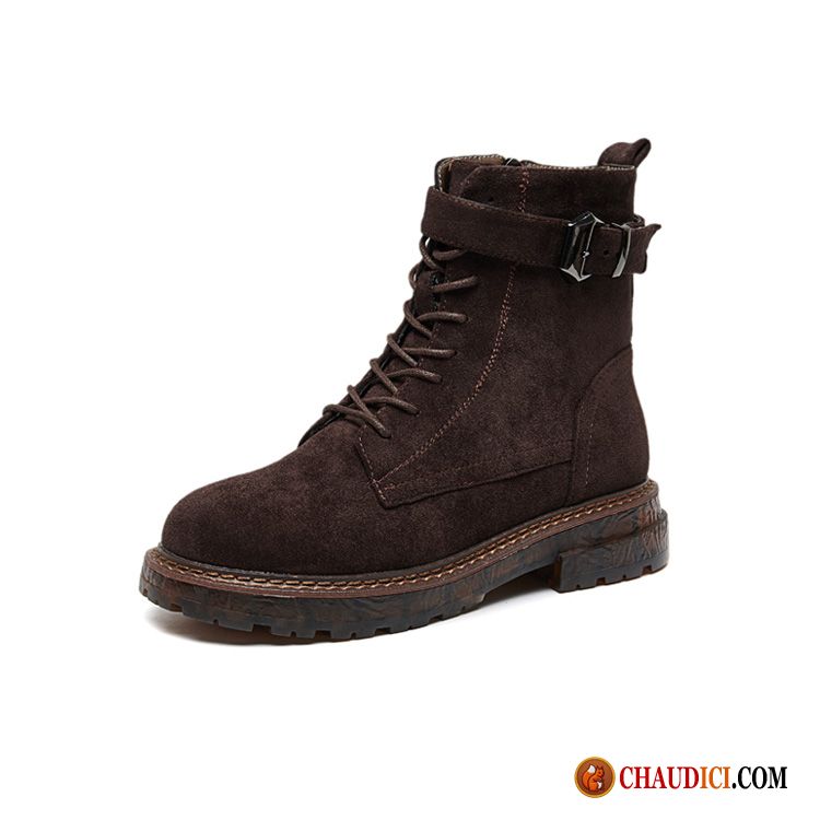 Magasin De Bottes Femme Bottes Martin Marron Plates Épais L'automne