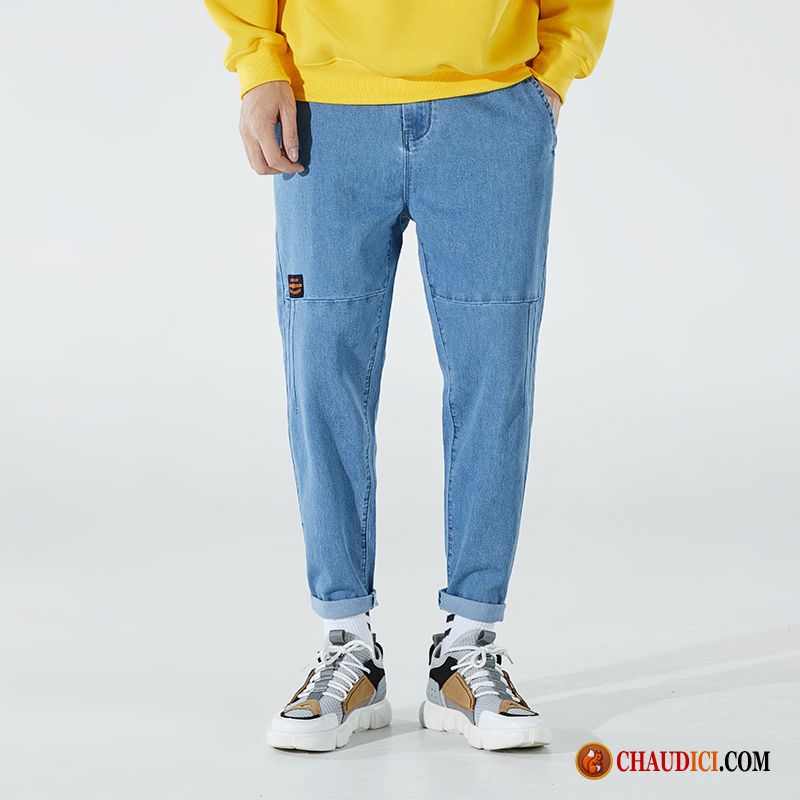 Magasin Pantalon Homme Rouge Couleur Claire Marque De Tendance Été Bleu Jeans Pas Cher