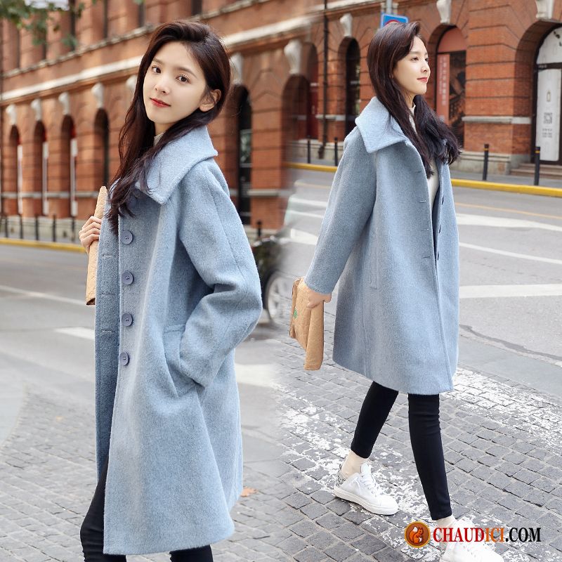 Manteau Chaud Pour Femme Blé Longues L'automne Tempérament Manteau Bleu