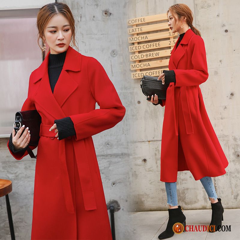 Manteau Classique Femme Hiver Gros Rouge Longue Reversible Manteau Pas Cher