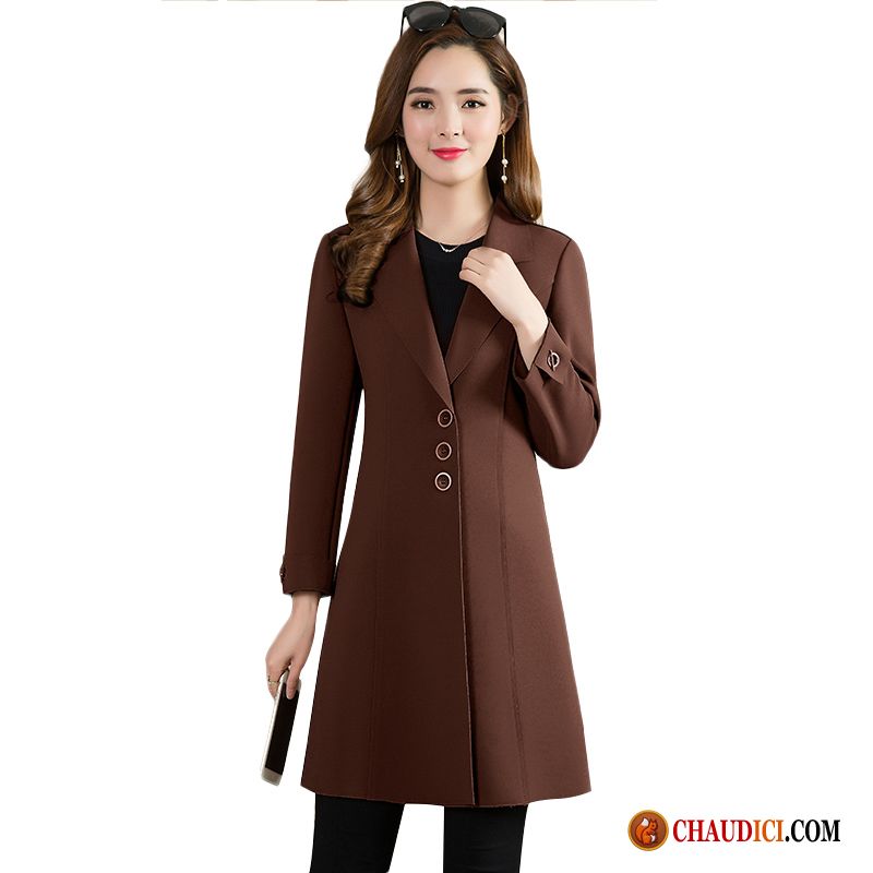 Manteau Droit Noir Femme Chocolat Coupe Vent Tempérament L'automne Longue Manteau Pas Cher