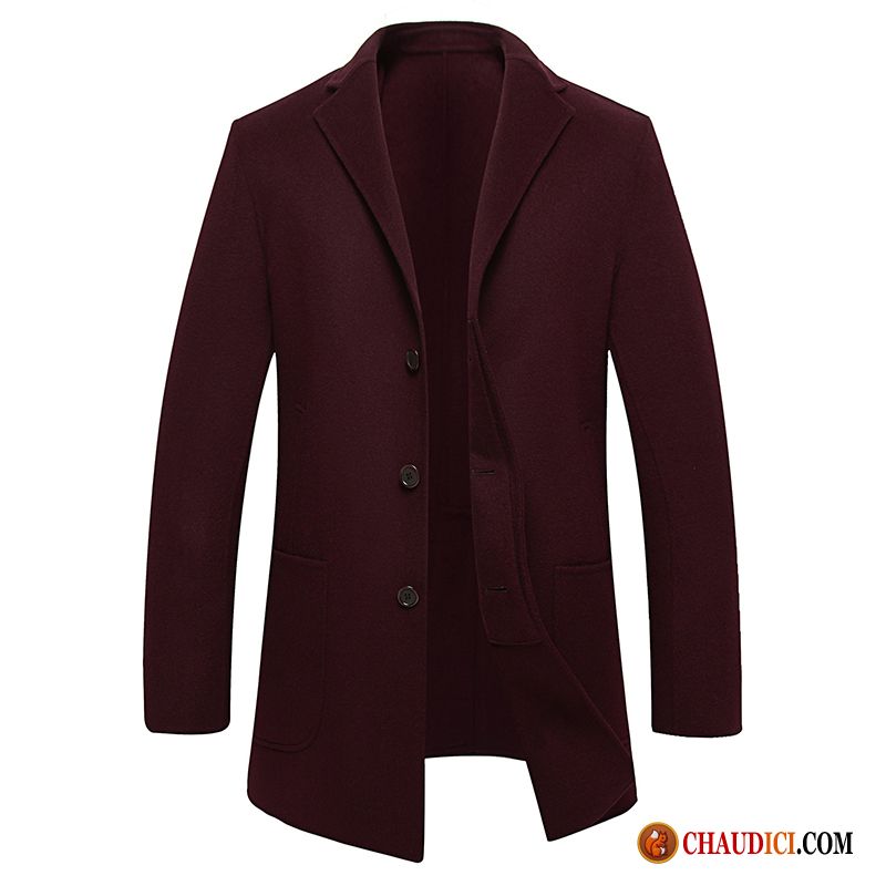 Manteau En Cuir Pour Homme Crème Manteau Reversible Longue Racé Tissu De Laine