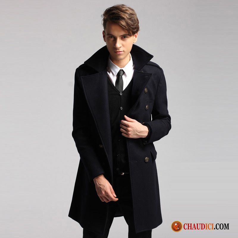 Manteau Homme Classique De Laine Britanique Longue Slim Hiver