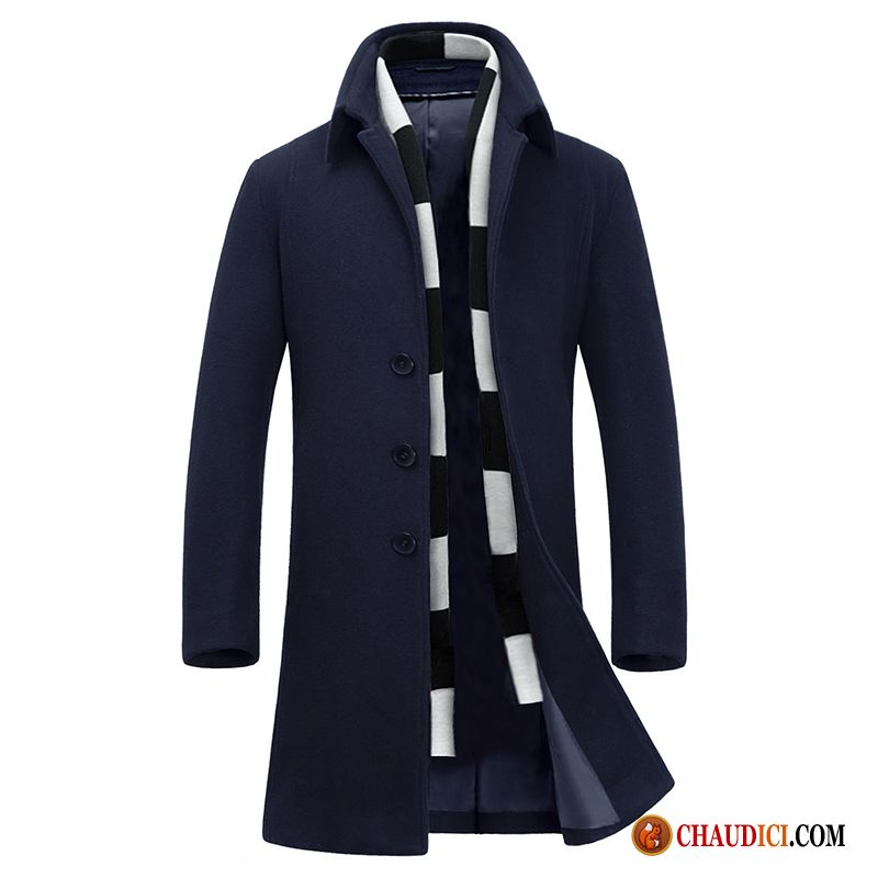 Manteau Homme Cuir Coupe Vent Jeunesse Longue Tendance Hiver