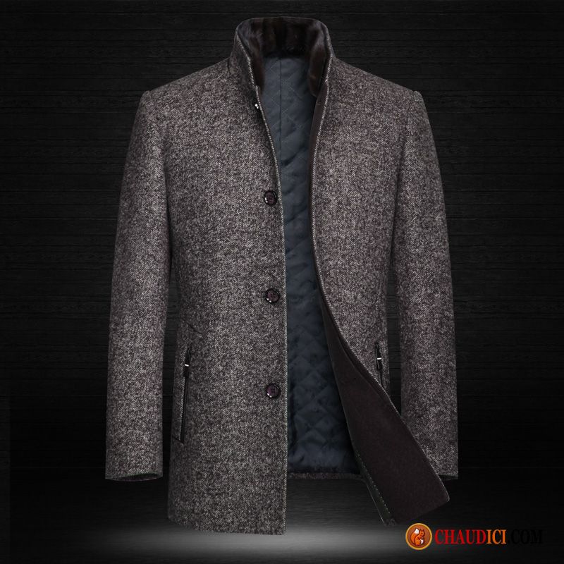 Manteau Homme Soldes Homme Tissu De Laine Col Mandarin Manteau La Laine Pas Cher