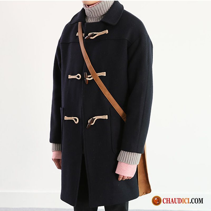 Manteau Homme Tres Long Bleu Longue Jeunesse Britanique Décontractée Homme Pas Cher