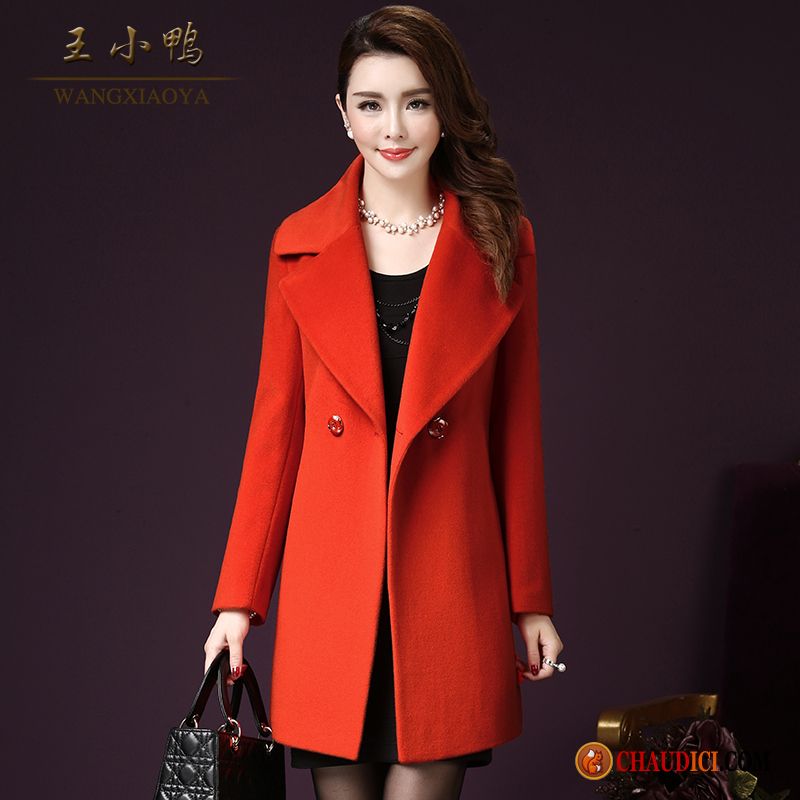 Manteau Long Chaud Femme Rouge Grande Taille Mince Femme Slim Vêtements D'hiver France