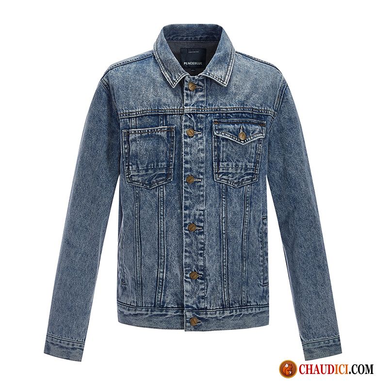 Manteau Parka Homme Hiver Oiseau Denim Bleu Mode Veste