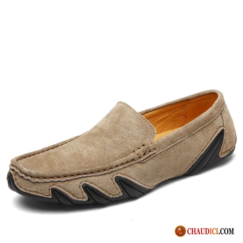 Mocassin Bleu Homme Bronzage Tendance Printemps Flâneurs Tous Les Assortis Cuir Véritable