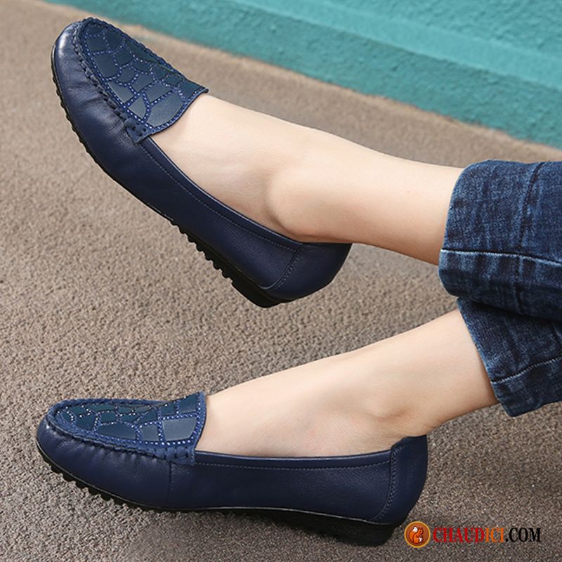 Mocassin Femme A Talon Pensée Décontractée Cuir Véritable Flats Femme Semelle Doux France