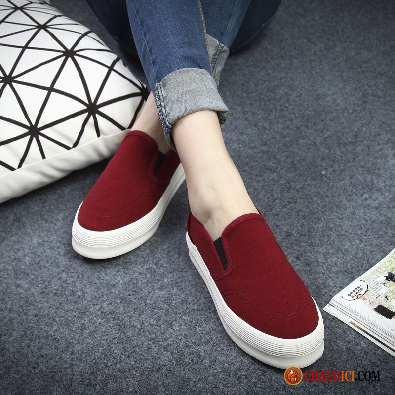 Mocassin Femme Rose Rubine Slip-on Étudiant Flats Pur Toile En Vente