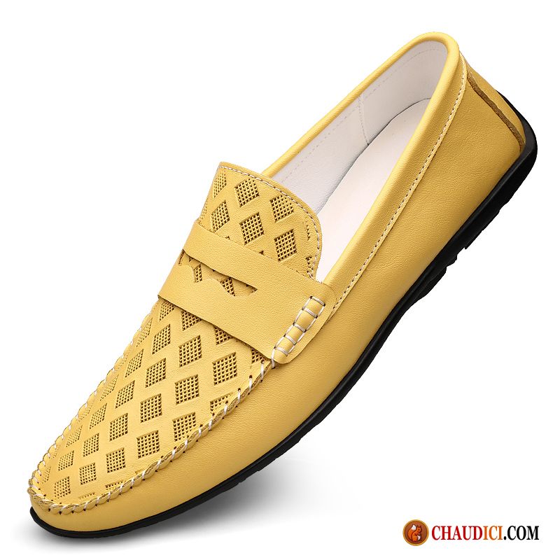 Mocassin Hiver Homme Bronzage Tendance Flâneurs Jaune Décontractée Cuir Véritable Soldes