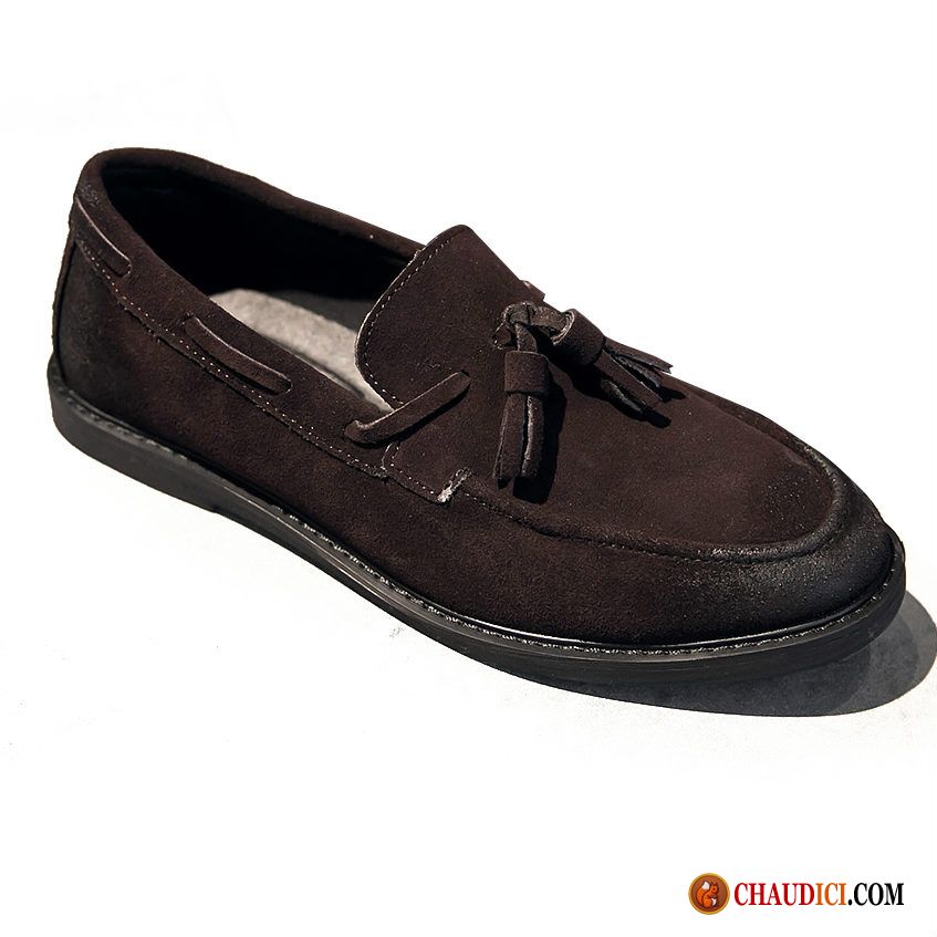 Mocassin Homme Confort Saumon Marron Flâneurs Pompon Délavé En Daim Slip-on France