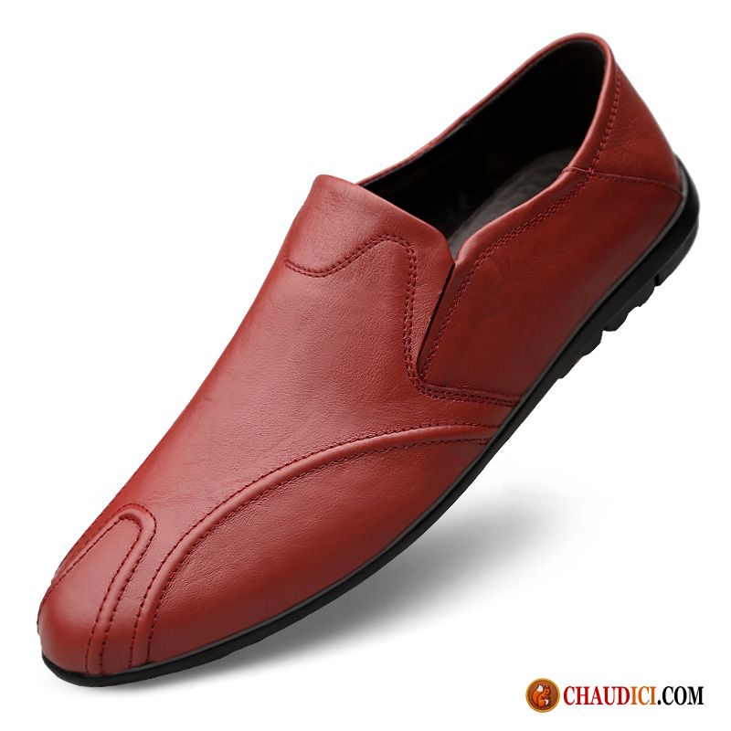 Mocassin Homme Gris Palegoldenrod Slip-on Cuir Véritable Flâneurs Rouge L'automne